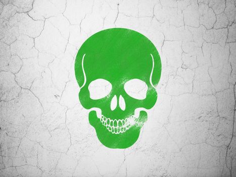 Medicine concept: Green Scull on textured concrete wall background