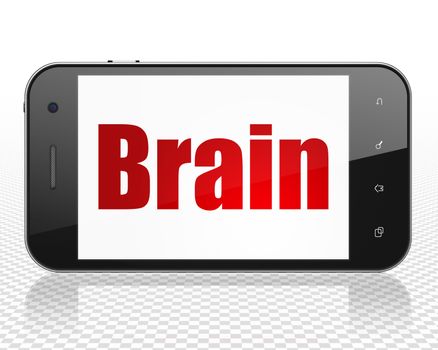 Healthcare concept: Smartphone with red text Brain on display, 3D rendering