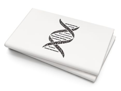 Science concept: Pixelated black DNA icon on Blank Newspaper background, 3D rendering