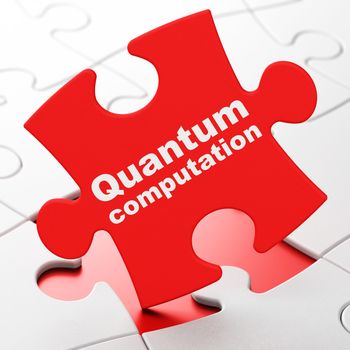 Science concept: Quantum Computation on Red puzzle pieces background, 3D rendering