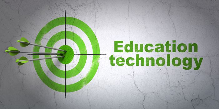 Success Education concept: arrows hitting the center of target, Green Education Technology on wall background, 3D rendering