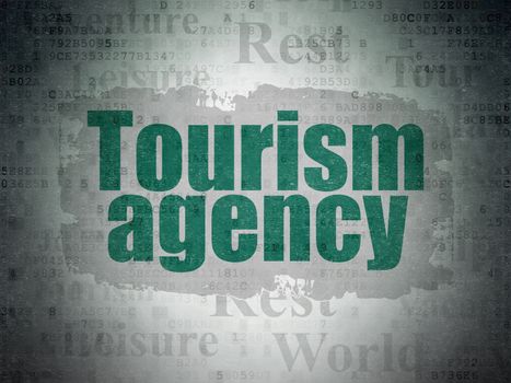 Travel concept: Painted green text Tourism Agency on Digital Data Paper background with   Tag Cloud