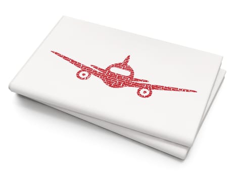 Travel concept: Pixelated red Aircraft icon on Blank Newspaper background, 3D rendering