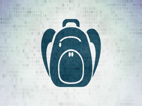 Travel concept: Painted blue Backpack icon on Digital Data Paper background