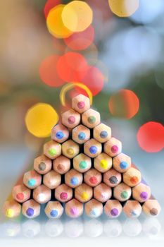 christmas tree pencils and bokeh  lights