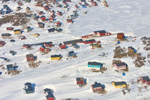 Colorful houses in Greenland in spring time