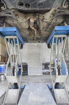 Car ready to be dismantled in a repair shop