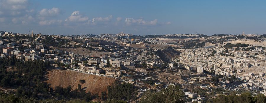 Panorama of Jerusalem with Temple Mount in the evening