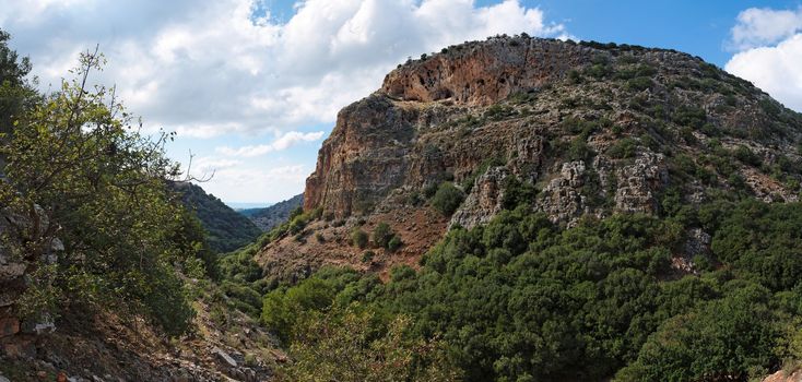 Mediterranean mountainous landscape in cloudy day