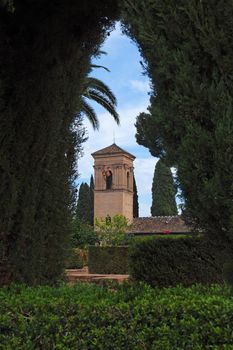 Alhambra palace seen from Alhambra gardens
