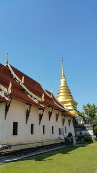 Temple in Nan province, Thailand. Under the very clear sky in the winter season.