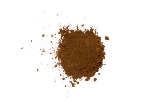 pile of coffee powder isolated on white background. Top view