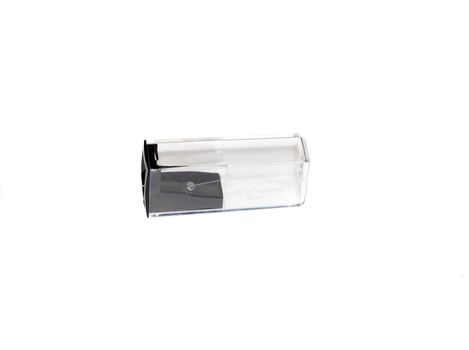 black pencil sharpener with waste container, isolated on white background