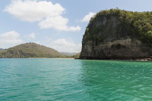 View from a catamaran off the coast of St Lucia in the Caribbean