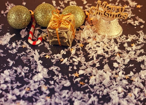 Beautiful Christmas composition with snow-mans close-up, Jingle Bells. Christmas holiday toning balls