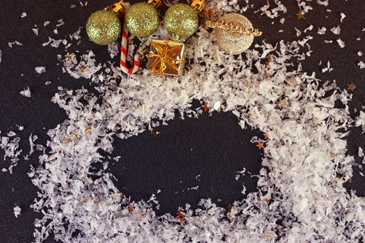 Snow flakes on dark background with space for text