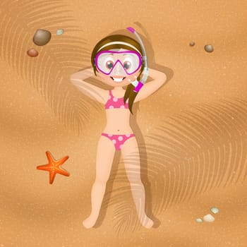 illustration of little girl in summer