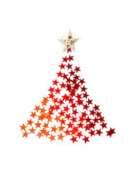 Christmas tree with stars on white background for greeting card.