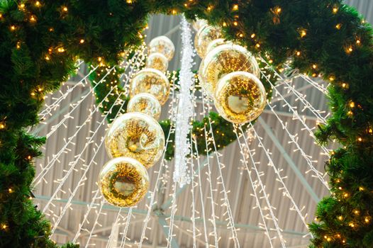 Christmas balls and decor in the winter Park.