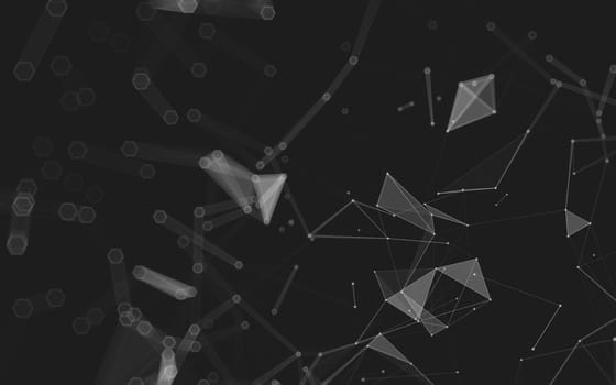 Abstract polygonal space low poly dark background with connecting dots and lines. Connection structure. 3d rendering