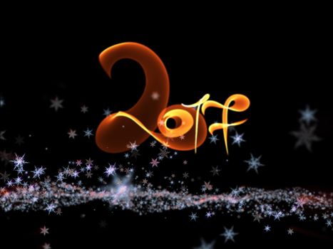 Happy new year 2017 isolated numbers lettering written with fire flame or smoke on black background.