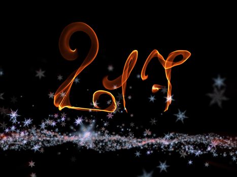 Happy new year 2017 isolated numbers lettering written with fire flame or smoke on black background.