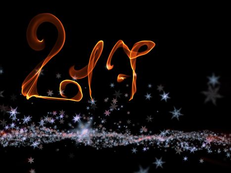 Happy new year 2017 isolated numbers lettering written with fire flame or smoke on black background.