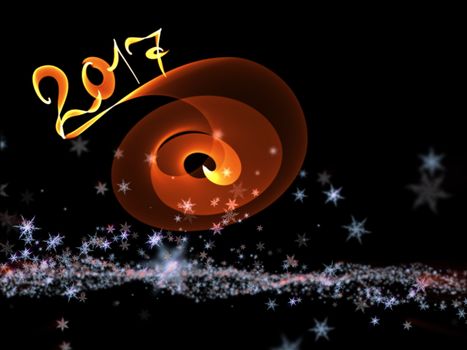 Happy new year 2017 isolated numbers lettering written with fire flame or smoke on black background.