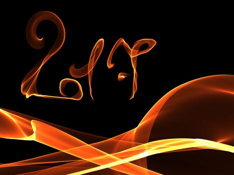 Happy new year 2017 isolated numbers lettering written with fire flame or smoke on black background.