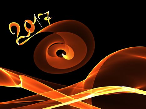 Happy new year 2017 isolated numbers lettering written with fire flame or smoke on black background.