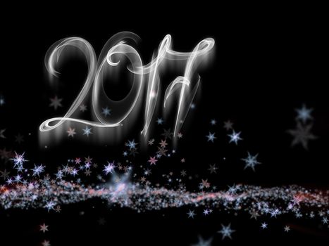 Happy new year 2017 isolated numbers lettering written with fire flame or smoke on black background.