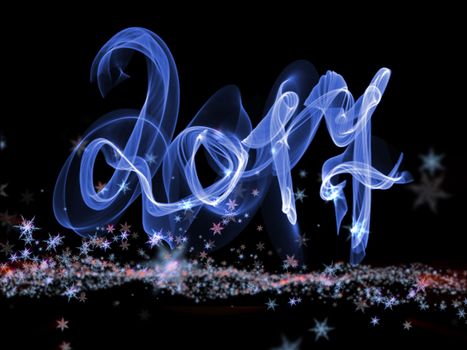 Happy new year 2017 isolated numbers lettering written with fire flame or smoke on black background.