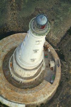 Aerial view of the historical lighthouse of Cordouan at low tide, Gironde estuary, France