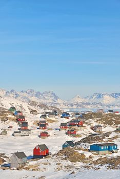 Colorful houses in Greenland in spring time