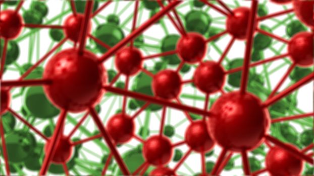 red and green Molecular geometric chaos abstract structure. Science technology network connection hi-tech background 3d rendering illustration.