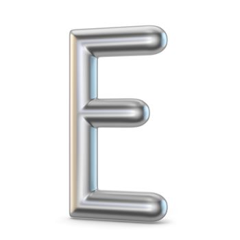 Metal alphabet symbol. Letter E 3D render illustration isolated on white background