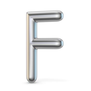 Metal alphabet symbol. Letter F 3D render illustration isolated on white background