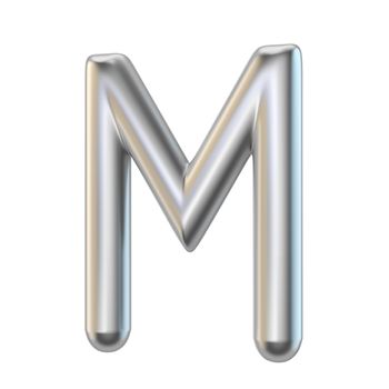 Metal alphabet symbol. Letter M 3D render illustration isolated on white background