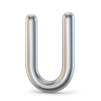 Metal alphabet symbol. Letter U 3D render illustration isolated on white background