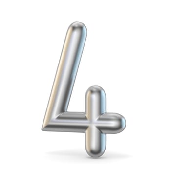 Metal silver font. Number FOUR 4 3D render illustration isolated on white background