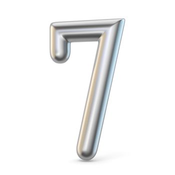 Metal silver font. Number SEVEN 7 3D render illustration isolated on white background