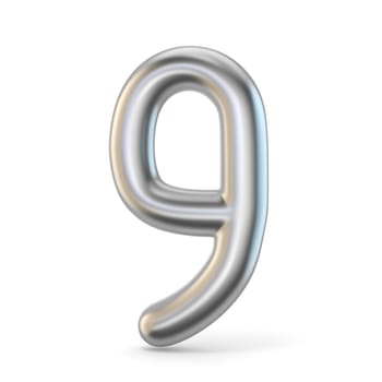 Metal silver font. Number NINE 9 3D render illustration isolated on white background