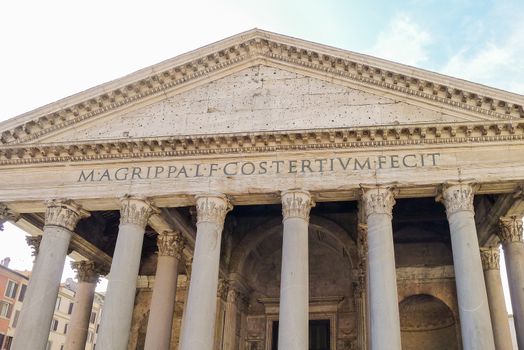 The Pantheon is a former Roman temple, now a church, in Rome, Italy, on the site of an earlier temple commissioned by Marcus Agrippa during the reign of Augustus (27 BC – 14 AD). The present building was completed by the emperor Hadrian and probably dedicated about 126 AD.