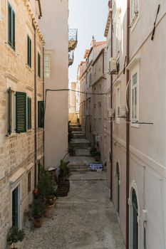 A typical side street and alley way in Dubrovnik in Croatia
