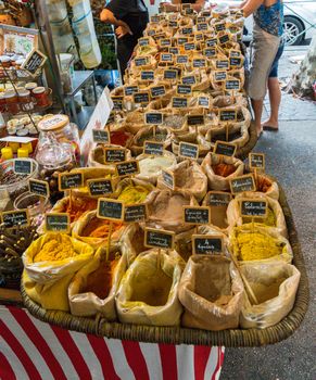 Different produce for sale in the South of France market stall in Sanary Sur le Mer