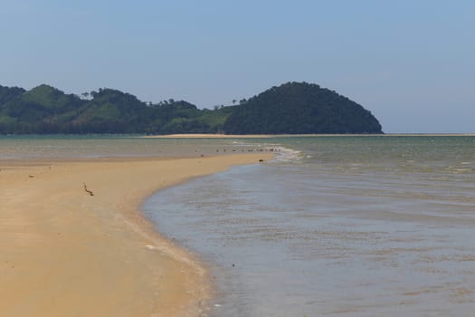 Beach appear when water down at Mod Tanoy Beach in Kantang of Trang Thailand