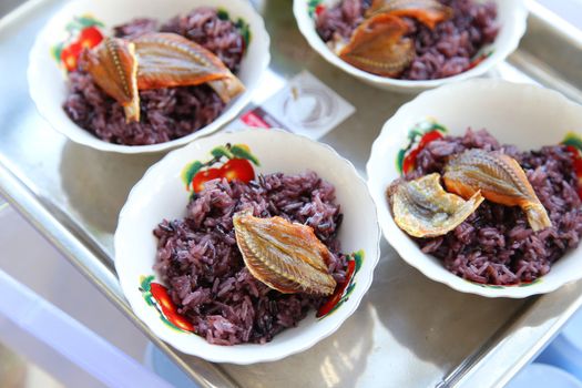 fried salt fish with black sticky rice