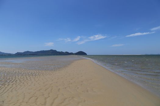 Beach appear when water down at Mod Tanoy Beach in Kantang of Trang Thailand