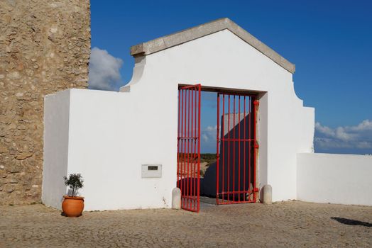 Gate of the Lighthouse of Cabo de Sao Vicente in Algarve, Portugal