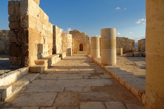 Scenic ruins of ancient temple at sunset